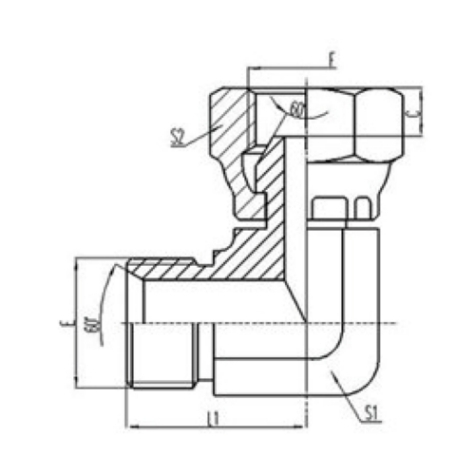 90°彎英製外螺（luó）紋60°內錐麵密封或組合墊密封|英製活動內螺紋60°外錐麵密封
