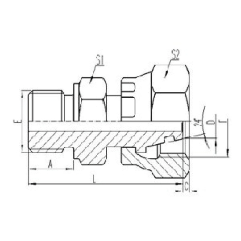 公製外螺紋六角端麵O形圈密封.公製(zhì)活動內螺紋24°外錐麵(miàn)O形圈密封