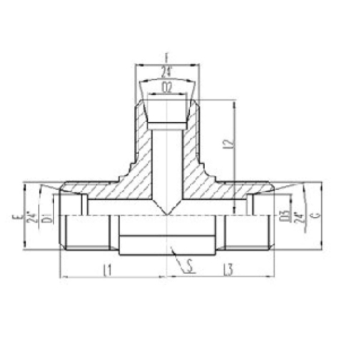 公(gōng)製外螺紋24°內錐麵密(mì)封(fēng)三通接頭
