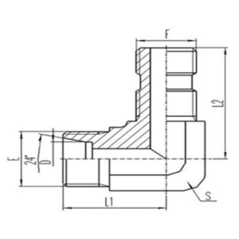90°彎（wān）公製外螺紋24°內錐麵密封|美製外螺紋六角端麵O形圈密封