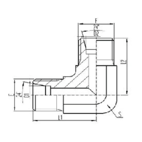 90°彎公製外螺紋24°內（nèi）錐麵密封