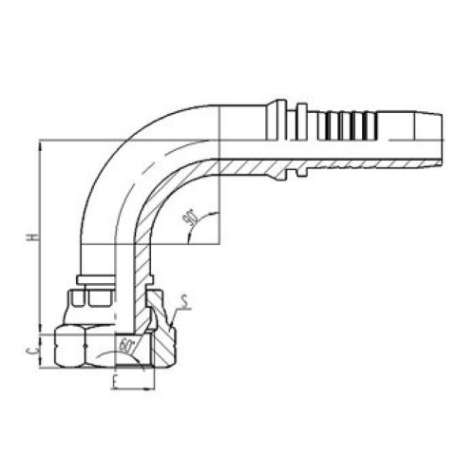 90°英製內螺紋60°外錐麵密封