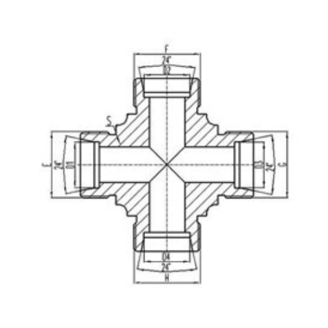 公製外螺紋24°內錐麵密封四（sì）通管（guǎn）接頭