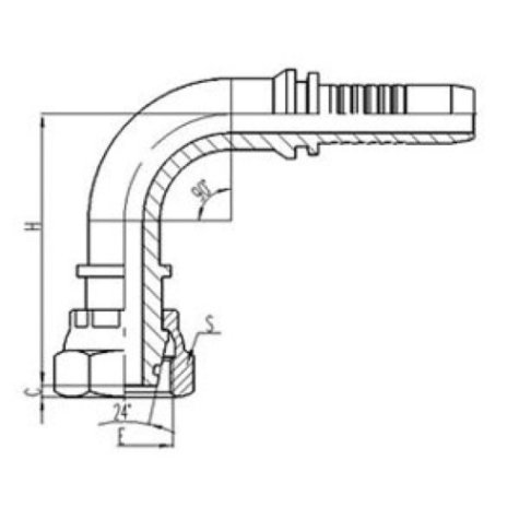 90°公製（zhì）內螺紋24°外錐麵帶O形圈密封輕係列