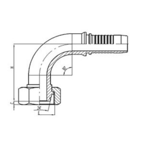 90°公製內螺紋24°外錐麵（miàn）帶O形圈密封輕係列